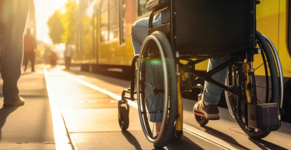 un personne à mobilité réduite devant un bus